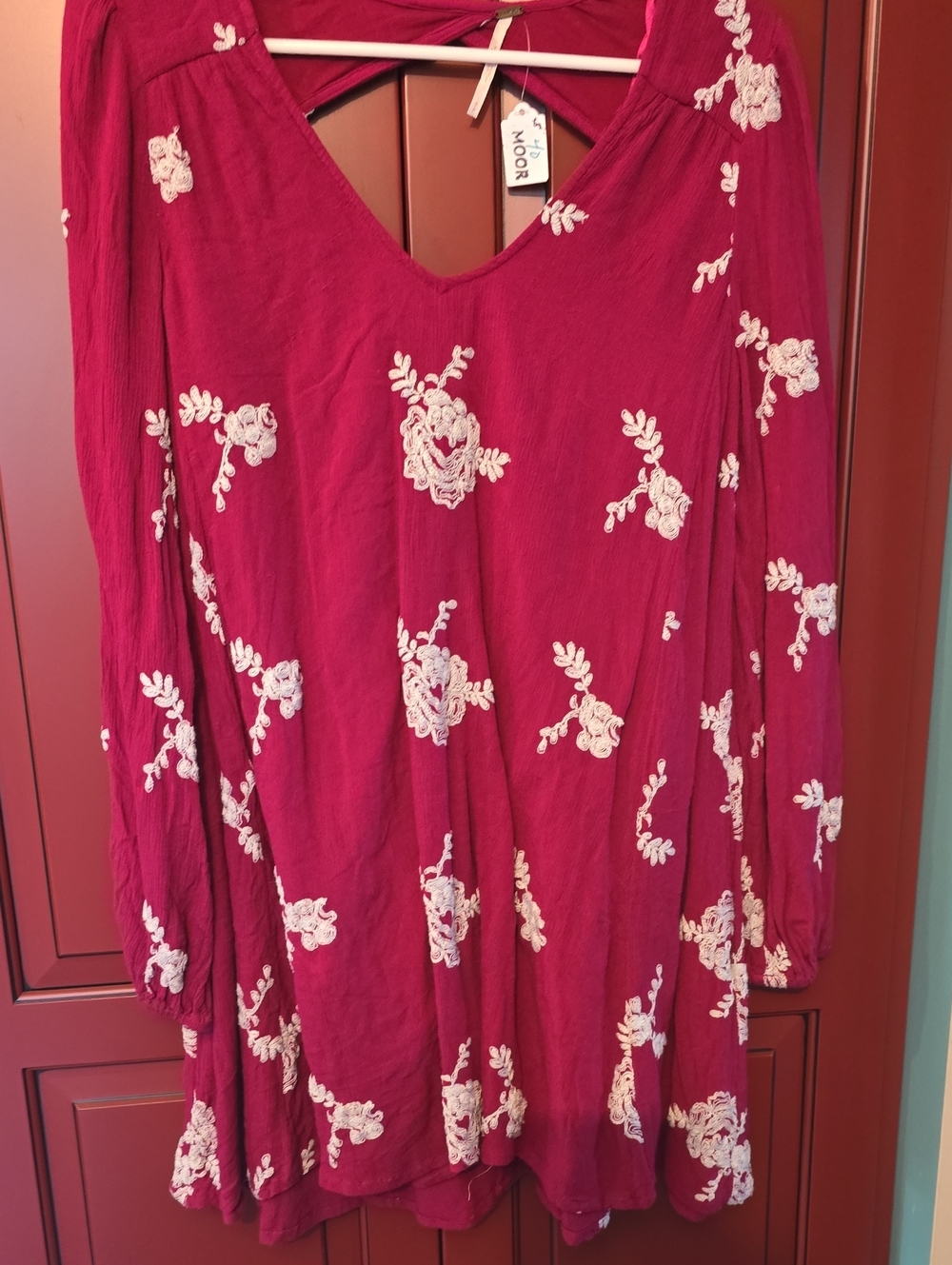 Embroidered V-Neck Long Sleeve Women's Top in Magenta Free People Dress Or Top